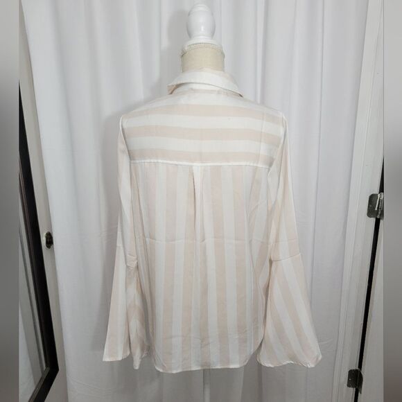 HYFVE striped wrap blouse Sz M Tan - Picture 4 of 13